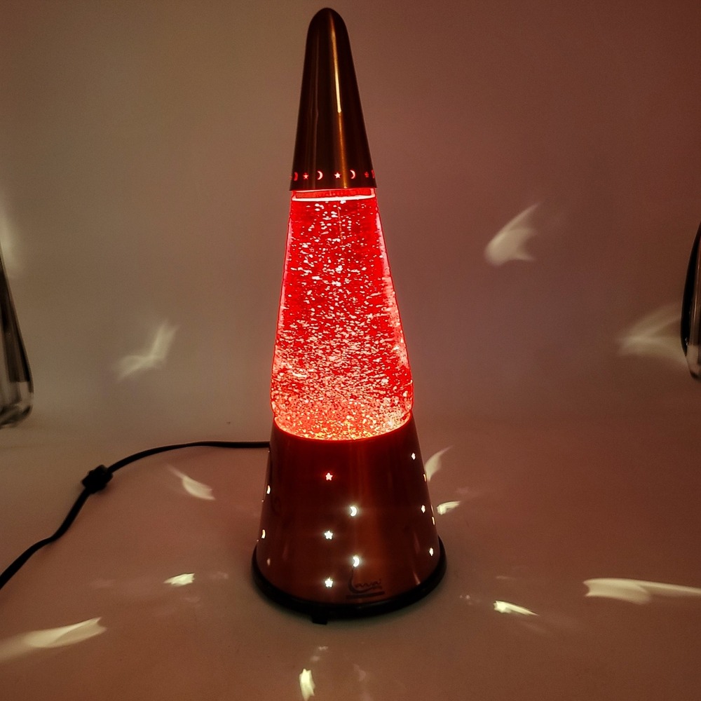 Lava Lite Wizard Glitter Lamp Red Metallic Base Stars Moons RARE Vintage Style
